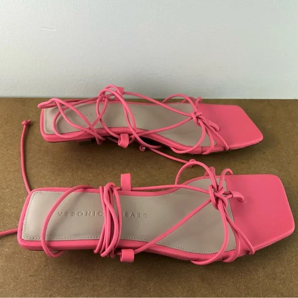NEW VERONICA BEARD PINK LEATHER STRAPPY SANDALS - Picture 4 of 13